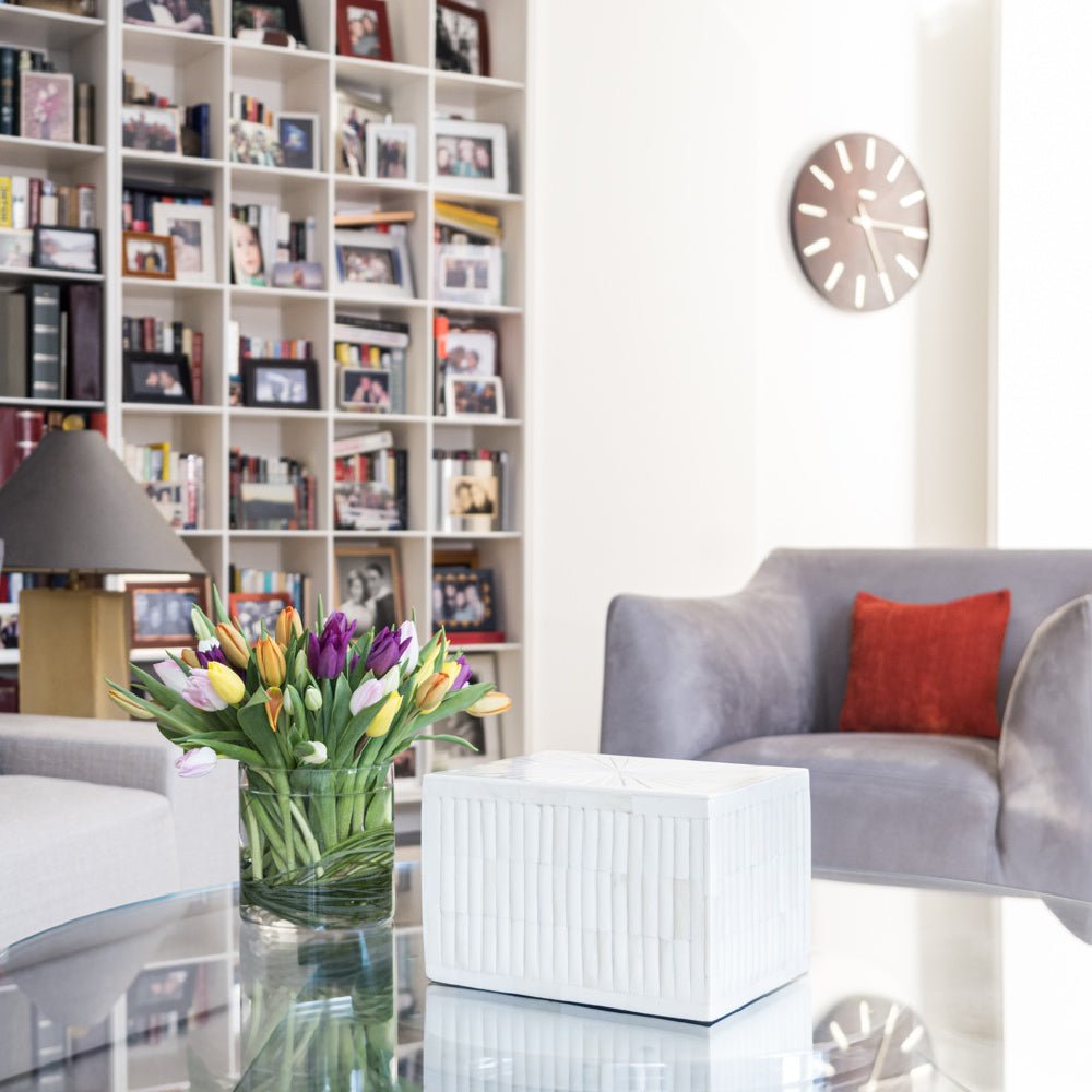 "Sunburst" White Horn Inlay Cremation Urn - Modern Memorials