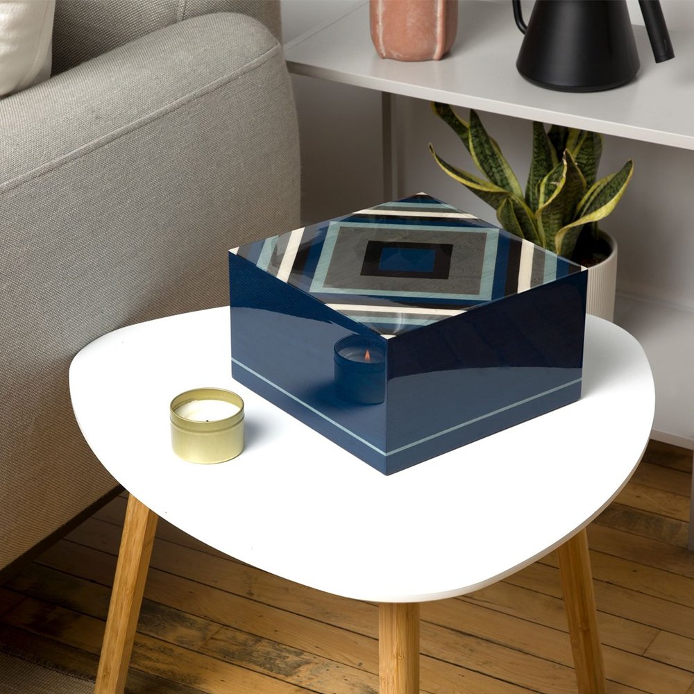 The Amalfi - Large Blue Wood Cremation Urn - Modern Memorials