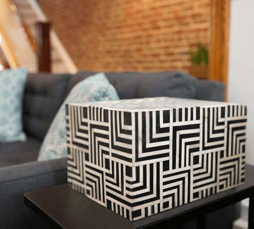 "Geometric" Black and White Horn Inlay Cremation Urn - Modern Memorials