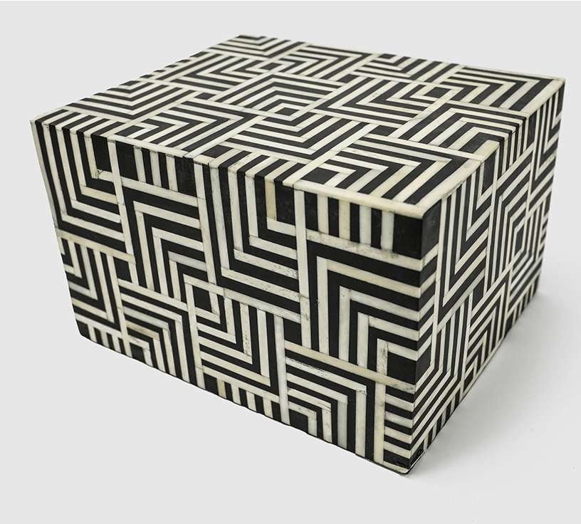 "Geometric" Black and White Horn Inlay Cremation Urn - Modern Memorials