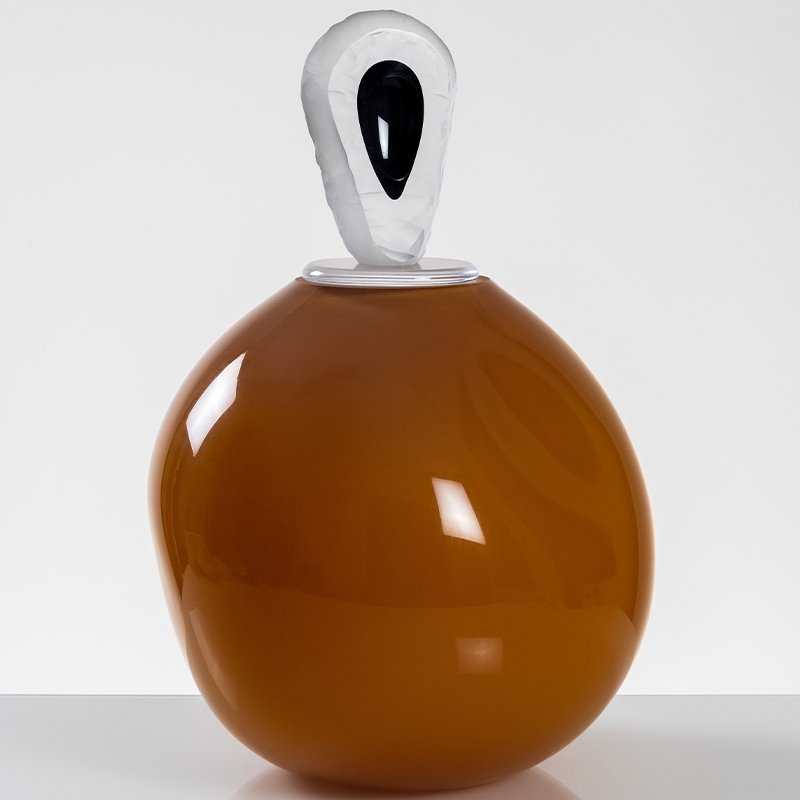 "Orb" Large Orange Glass Cremation Urn - Modern Memorials