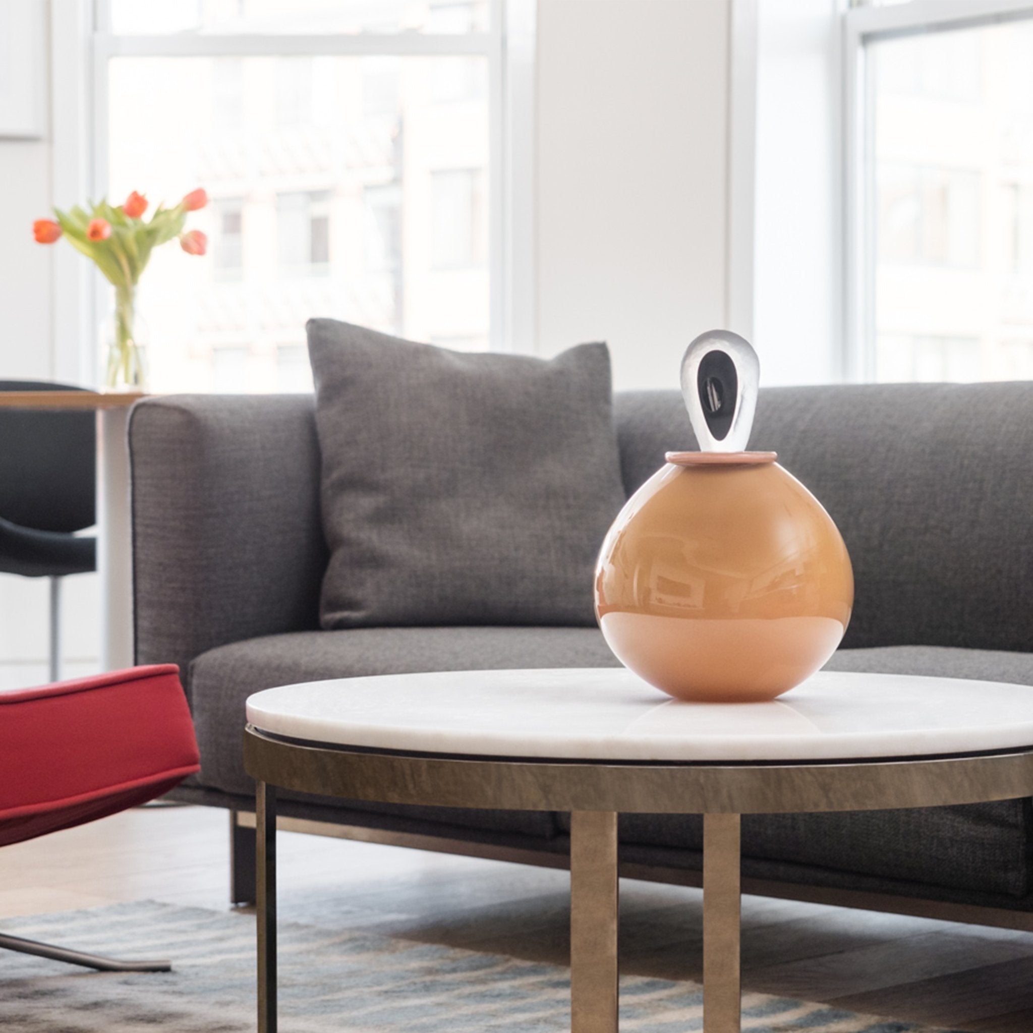 "Orb" Large Orange Glass Cremation Urn - Modern Memorials