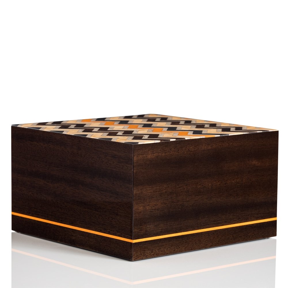 The Milano - Large Orange Zig Zag Wood Cremation Urn - Modern Memorials