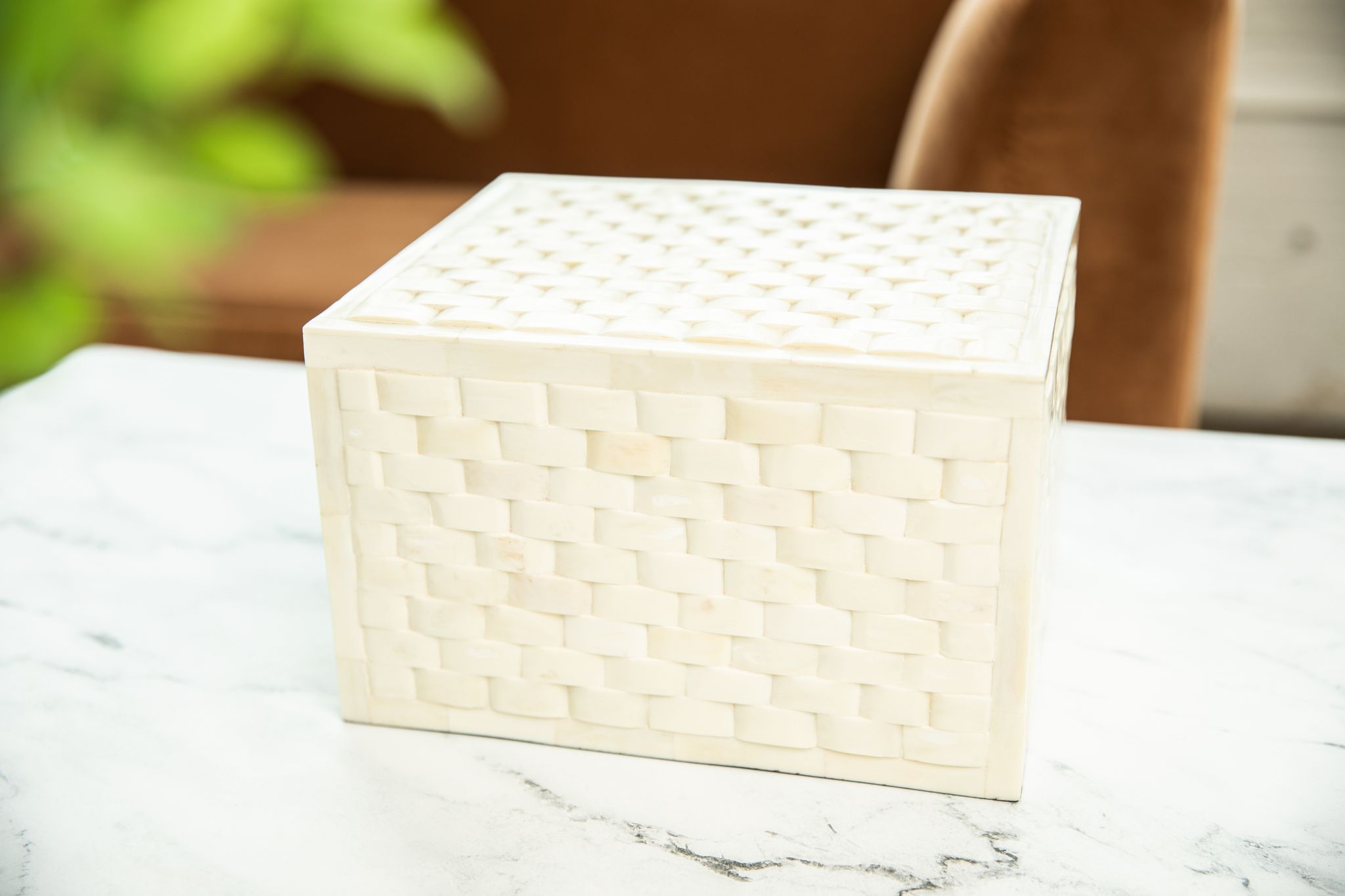 “Weaved” White Horn Inlay Cremation Urn - Modern Memorials