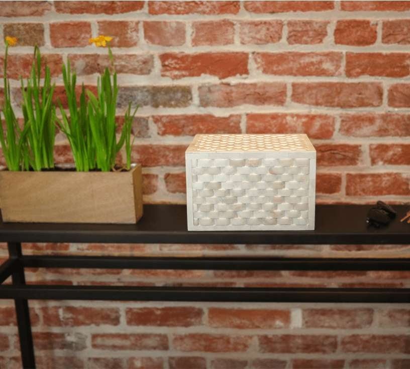 “Weaved” White Horn Inlay Cremation Urn - Modern Memorials